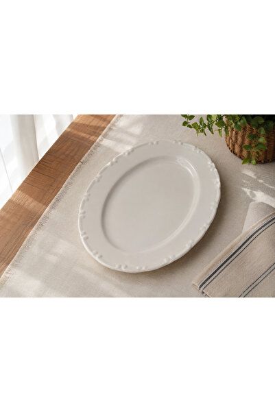 Laotang Klasik Beyaz Oval Porselen Servis Tabağı 2'li Set