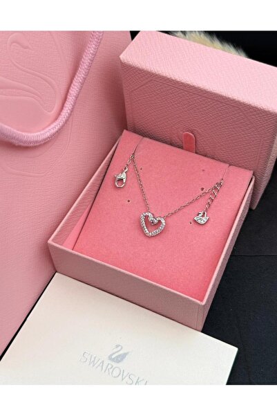 Generic Crystal Heart Necklace Set with Delicate Silver Earrings