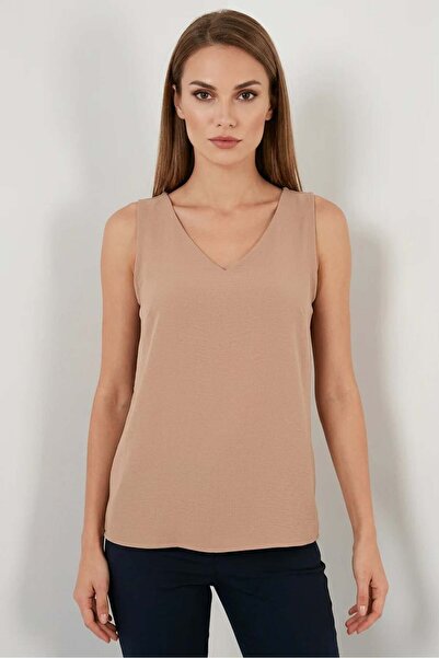 Generic Brand Women's V-Neck Zero Sleeve Biscuit Blouse