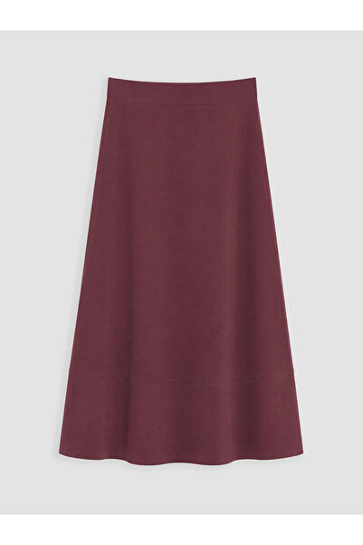 LC Waikiki Burgundy Elastic Waist Modal Blend Flared Skirt
