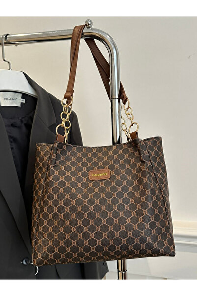 Take Two By Styli Coffee Brown Patterned Shoulder Bag