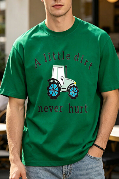 Fleck تي شيرتات كاجوال للرجال بتصميم جرار ونص 'A Little Dirt Never Hurt'، قمص...