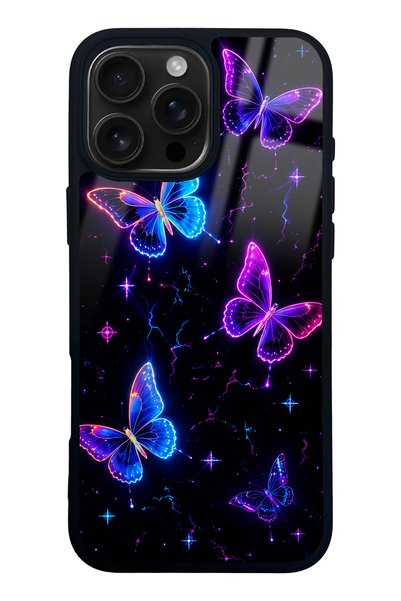 Spoyi iPhone 16 Pro Max Neon Butterfly Dream Design Glossy Phone Case
