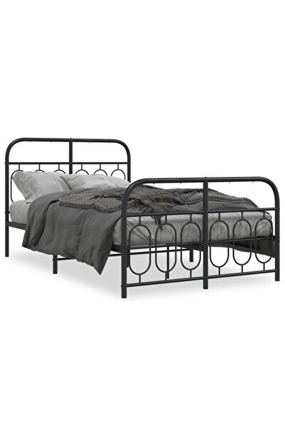 vidaxl Cadru pat metalic cu tăblie de cap/picioare, negru, 120x190 cm