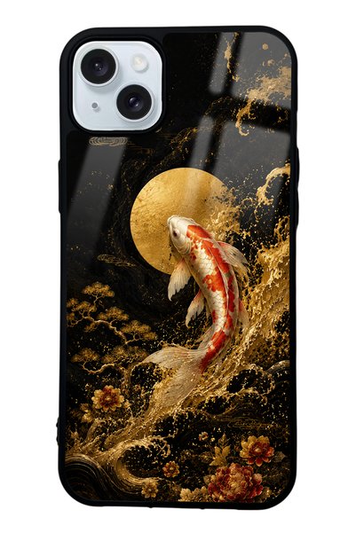 Spoyi iPhone 15 Plus Golden Koi Elegance Design Glossy Phone Case