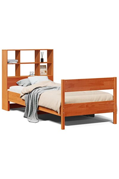 vidaxl Pat bibliotecă fără saltea maro ceruit 75x190 cm lemn masiv pin