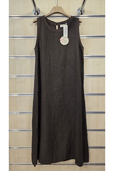 Park Moda Linen Dress Sleeveless Plain Pattern