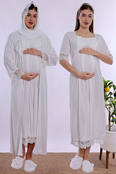 ByLohusa Set de cămașă de noapte pentru gravide și postpartum, din bumbac, cu...
