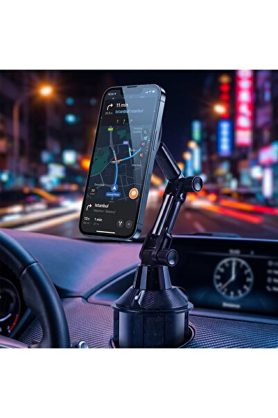 wiks Araç İçi Bardaklık Telefon Tutucu 360 Derece Dönebilen Ayarlanabilir Uzun Teleskopik Kollu Evrensel Oto Telefon Standı