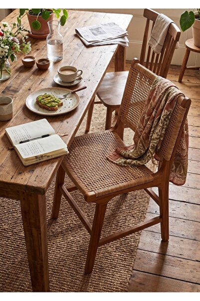 Lessio Home Zen Teak (Tik) Ahşap Ve Sentetik Rope Hasır Örgülü Sandalye Mutfa...