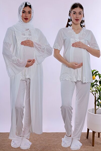 ByLohusa Hijab-Friendly Cotton Long Robe Maternity and Breastfeeding Pajama S...