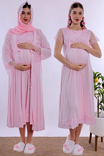 ByLohusa Effortt Maternity and Postpartum Nightgown Set with Soft Texture, Br...