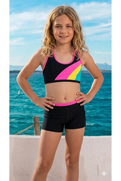 aykidsclup Girl's Two-Piece Swimsuit with Shorts-7255-