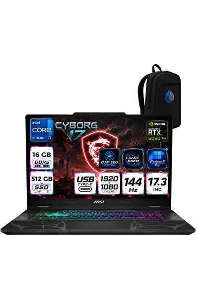 MSI Cyborg 17 Intel Core i7-13620H 16 GB DDR5 512 GB SSD 8GB/RTX5060 17.3" FH...
