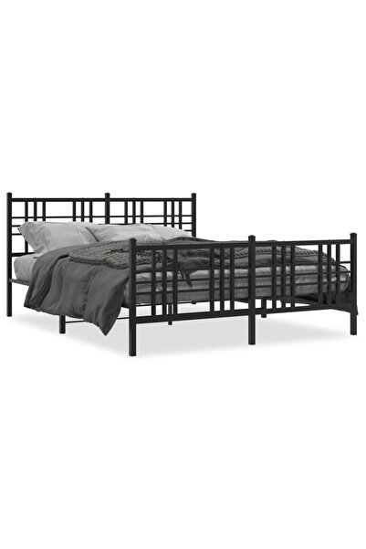 vidaxl Cadru pat metalic cu tăblie de cap/picioare, negru, 150x200 cm