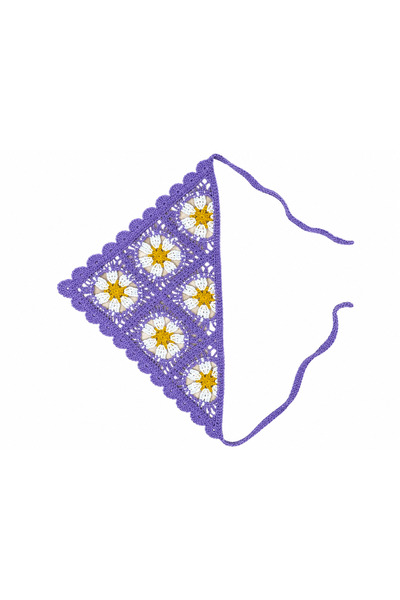 Sibel Günay Butik Bandană de păr triunghiulară tricotată manual cu motiv flor...