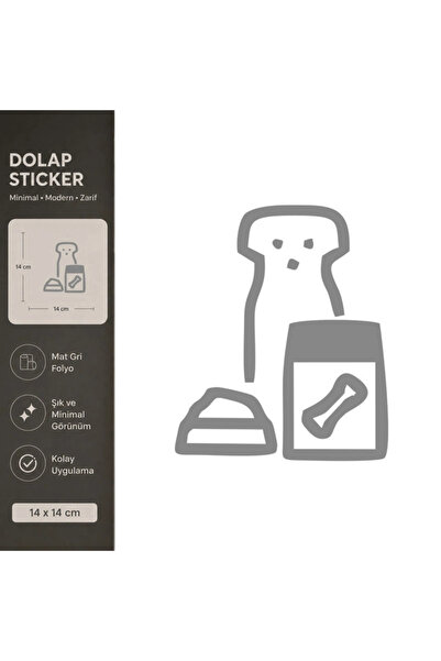 Reysa Tasarım Dog Food Matte Gray Decorative Foil Sticker 14X14 cm