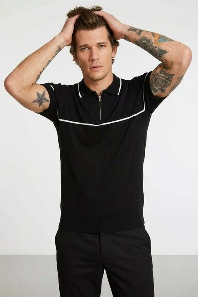 comstar Men's Casual Basic Slim Fit Black Polo Neck T-Shirt