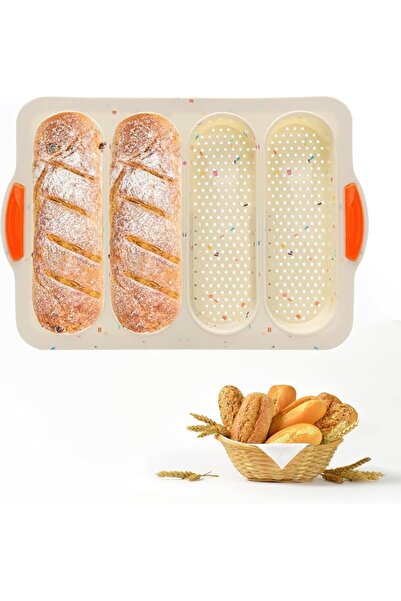 The Bros Silicone French Bread Mold 4-Slot, Non Stick Hoagie Sub Roll Baking ...