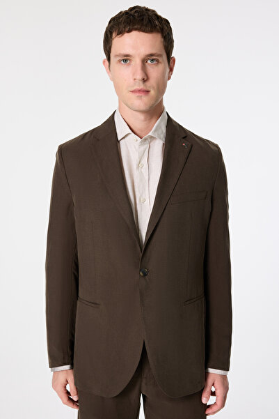 Tween Slim Fit Kahverengi Düz Kumaş Ceket