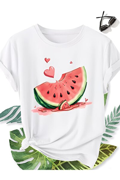 WOODROFFE Women's Watermelon Printed Oversize T-Shirt Casual