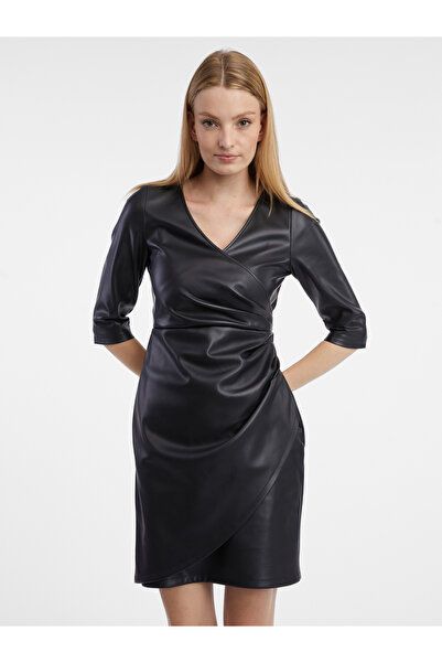 ORSAY Rochie neagră de damă din imitație de piele