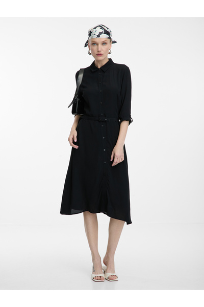 ORSAY Rochie cămașă neagră de damă, până la genunchi