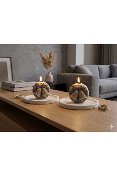 SCA CANDLE Dekoratif Mum zil desenli Yeniyıl model Yein yıl +Tepsi toplam 2 p...