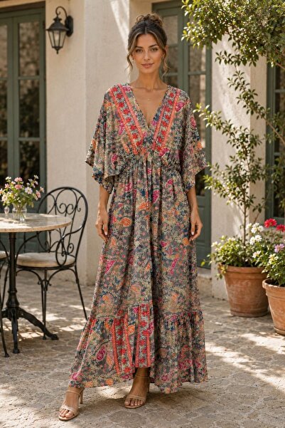 yb yağmur butik Shawl Pattern Bohemian Dress