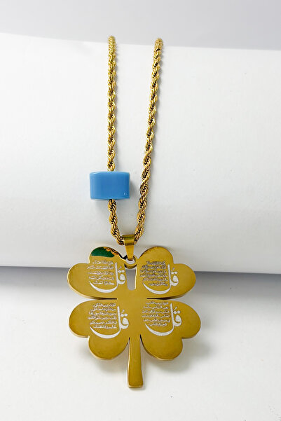 DEARWİSH Gold Color Four-Leaf Clover Design Auger Chain Stainless Steel Neckl...