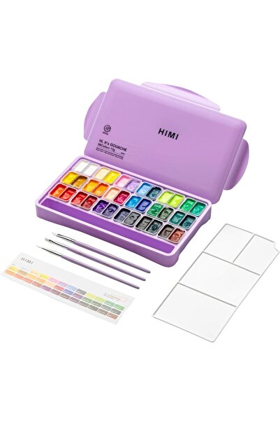 Art & Art HIMI Twin Cup Gouache Set 36 Renk x 12 gr Guaj Boya + 3 Fırça (Purp...