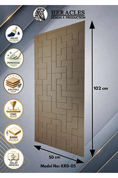 HRC Dizayn (KRD-05) 3D Görünümlü MDF Dekoratif Duvar Paneli 102x50 cm 6 mm CN...