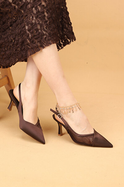 Nilsa Shoes Women's Thin Heeled Lace Detailed Evening Dress Shoes Heeled Shoes