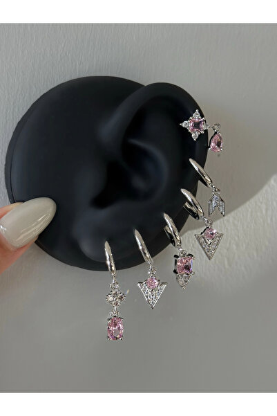 h&b design jewel Steel Pink Triangle Detail 6-Piece Earring Set