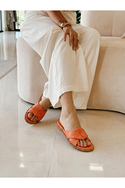 GHENCH Magy Orange Genuine Leather Women's Slippers