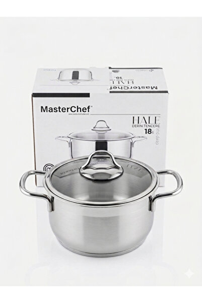 OEM Masterchef 18 cm Paslanmaz Çelik Derin Tencere - Cam Kapaklı Küçük Boy Ço...