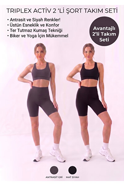 ONLİO GİYİM Women's 2-Piece Advantageous (Black-Anthracite) High Waist Gather...