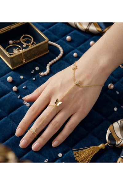 LUXURY ✨Zarif Kelebek ve Işıltılı Yıldız Charm Şahmeran El Zinciri✨