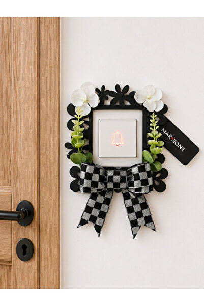 Marrone Ornament decorativ pentru priză, cu panglică gri în carouri