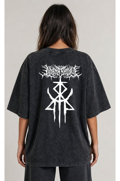 OPPPSSS Tricou oversize spălat Lorna Shore, cu imprimeu pe față și pe spate, ...