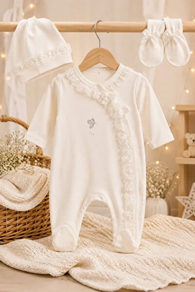 Tuğra Bebe Fiyonklu Kelebek Baskılı %100 Pamuk Bebek Tulum