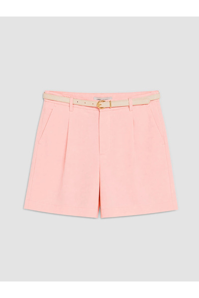 LC Waikiki Pink High Waist Belted Women's Pleated Shorts