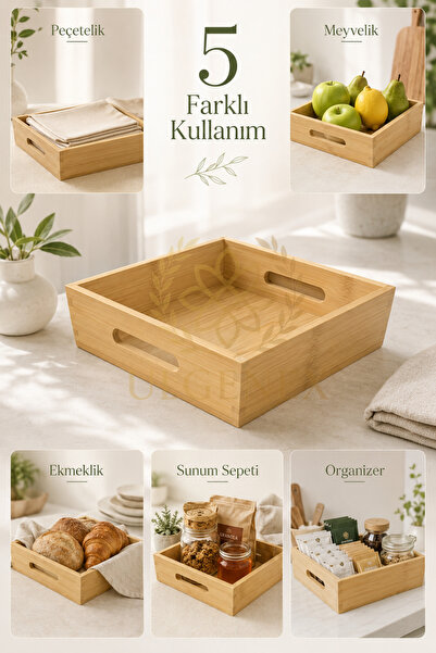Ulgenex 100% Natural Bamboo Multi-Purpose Organizer Box 24X24 cm Napkin Holde...