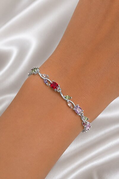 Clariss Brass Silver Color Mix Color Zircon Stone Flower Model Women's Bracelet