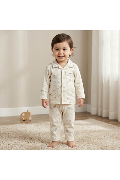 Juniors Cotton Collared Long Sleeves Pyjama Set with Underwater Print