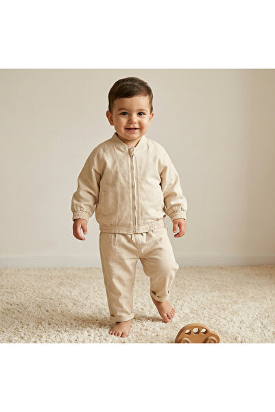 giggles Mandarin Collar Long Sleeves Bomber Jacket and Pants Set with Pockets