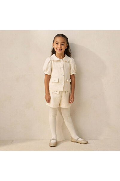 Juniors Collared Short Sleeves Jacket and Shorts Set with Tights