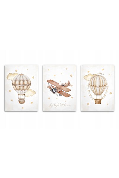 Naklejkomania Set postere pentru camera copilului, Avion si balon bej 30x40cm