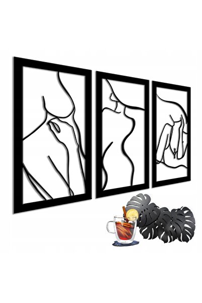 Naklejkomania Tablou 3D pentru perete triptic: Femeie, fata, filigran, decora...