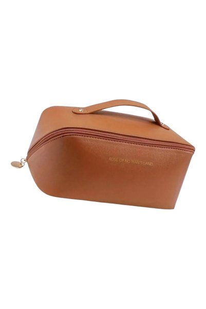 OEM Cosmetic bag, brown, made of eco- Leather , with handle and divider, dime...
